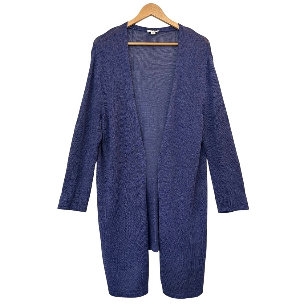 J Jill Long Length Duster Open Front Cardigan Womens XL Linen Blend Lagenlook